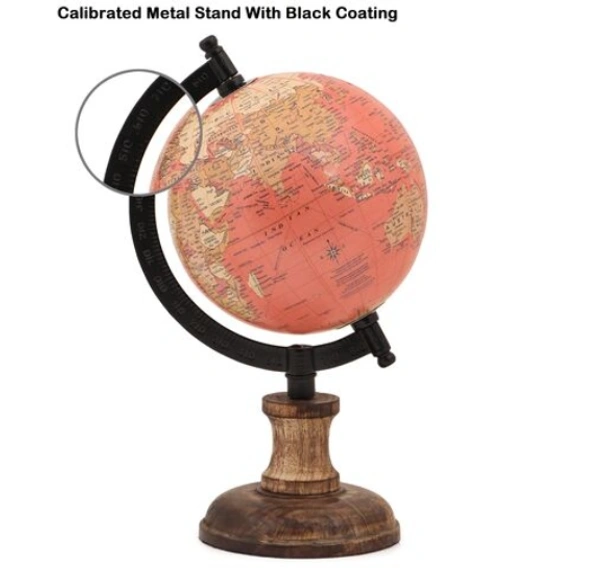 Balliatic Educational World 5 inch Globe with Wooden Stand - Red, Terrestrial